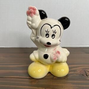 Vintage 50s Walt Disney Ceramic Mickey Mouse Figurine with Flower 6.5" USA